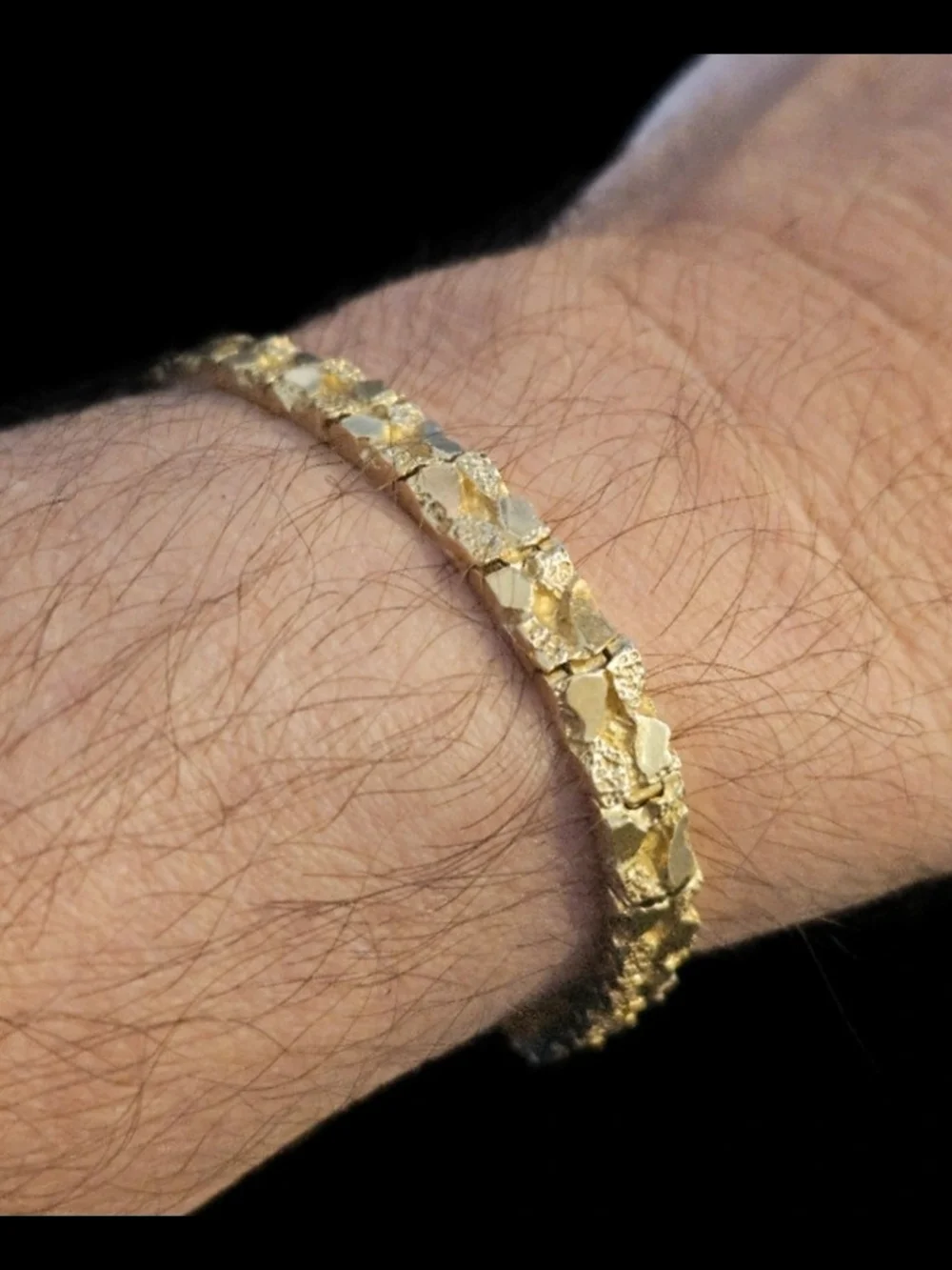 14K Gold Textured Nugget Bracelet – Signed 14K – 7